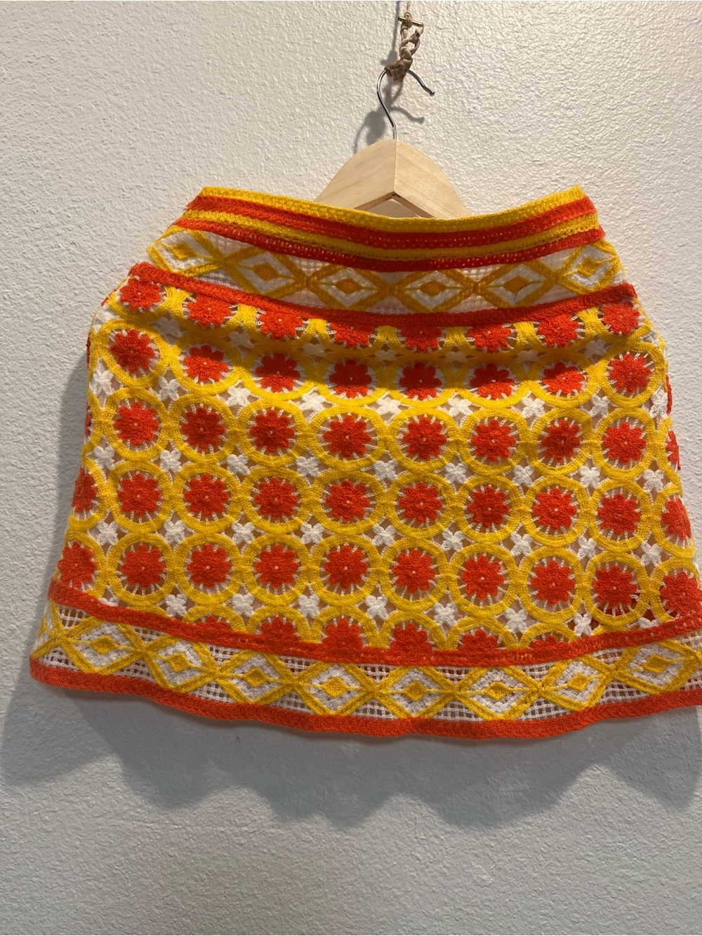 Chelsea &‎ Violet Yellow and Orange Crochet Mini Skirt